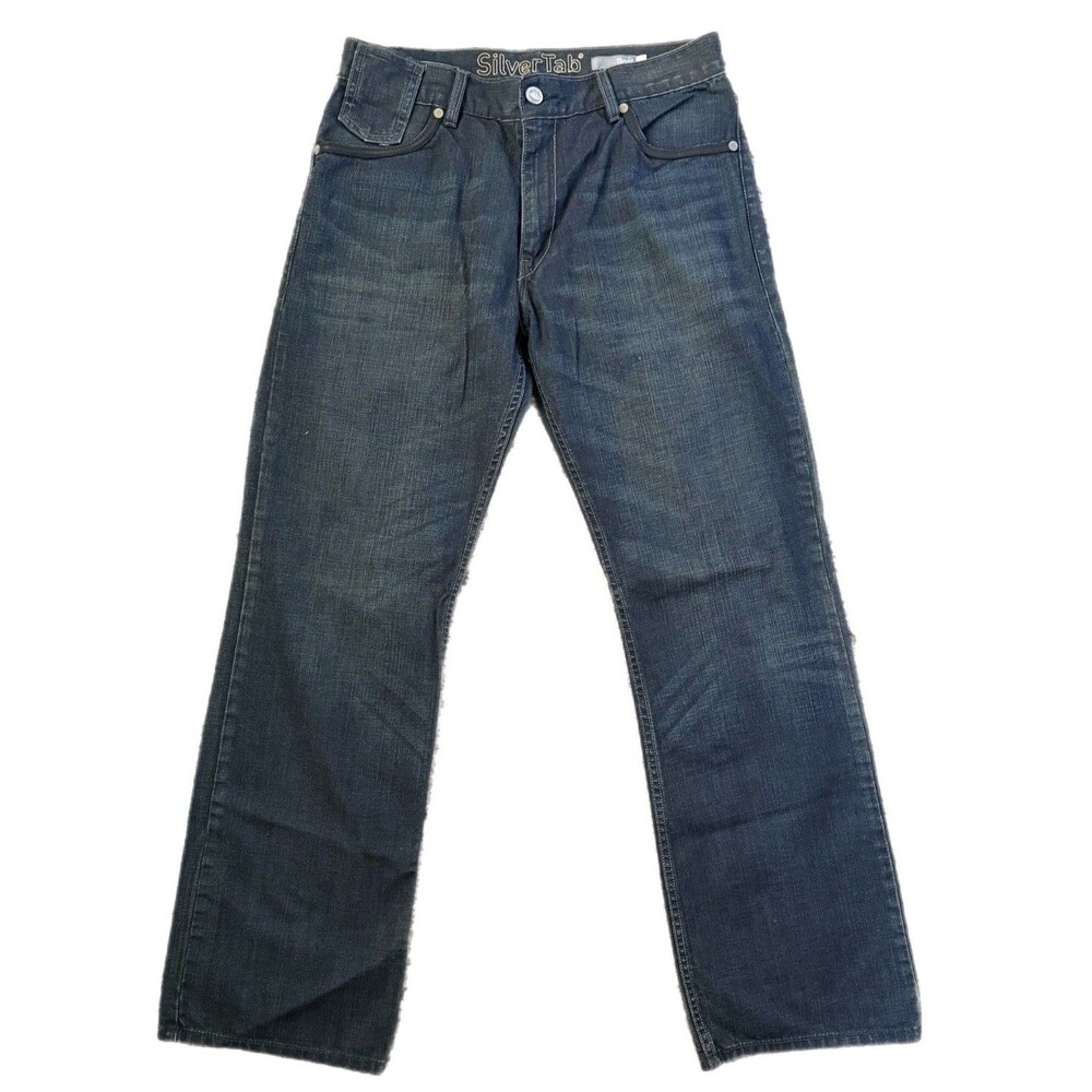 Levis Silver Tab Boot Cut High Rise Denim Jeans Studded Pockets Mens 34"x34"
